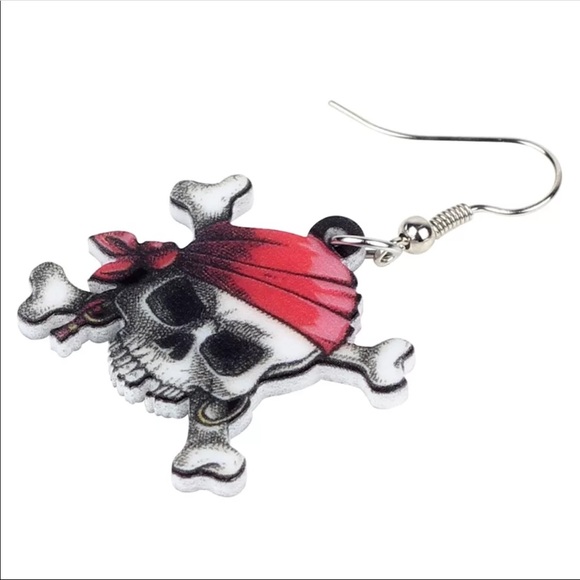 Pirate Skull Acrylic Earrings - Picture 2 of 5